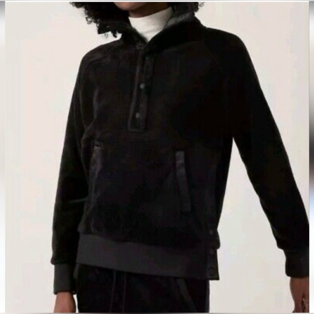 Athleta Cozy Karma Recover Pullover Snap Front Sweatshirt, Black, Size XL, EUC